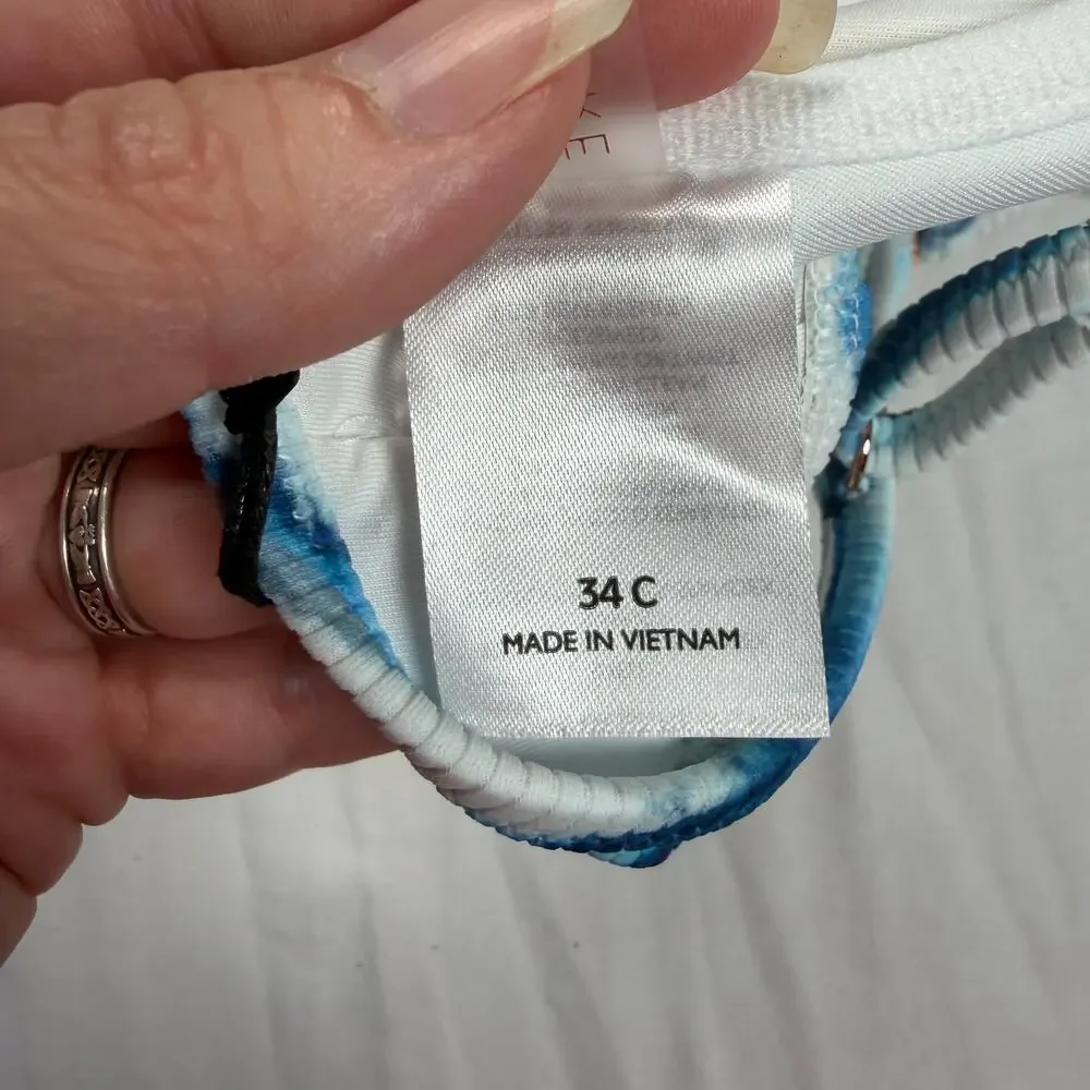 Shade & Shore Bikini Top Women's 34C Blue White Removable Pads Adjustable NWT